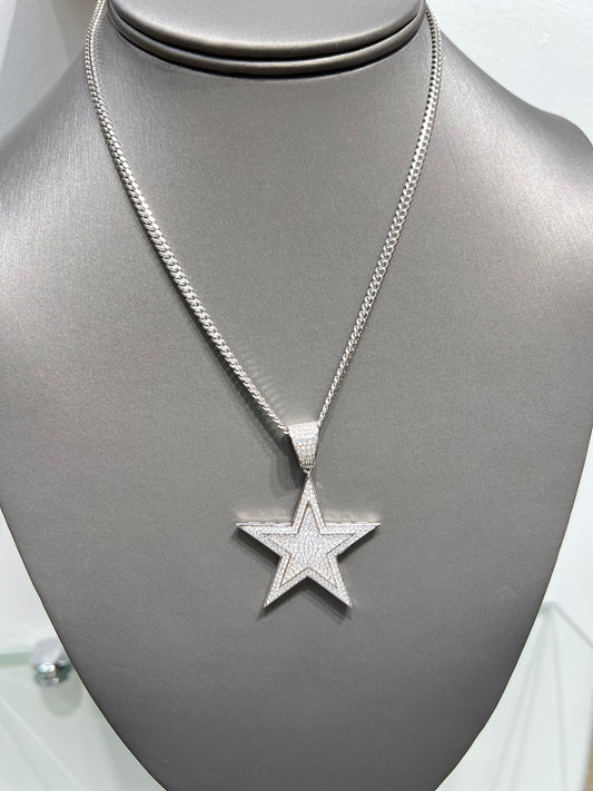 S401- NEW .925 Sterling Silver Full CZ Star Pendant W.G