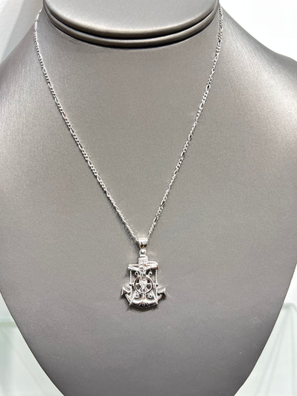 S299- NEW .925 Sterling Silver Anchor & Jesus Crucifix Pendant W.G