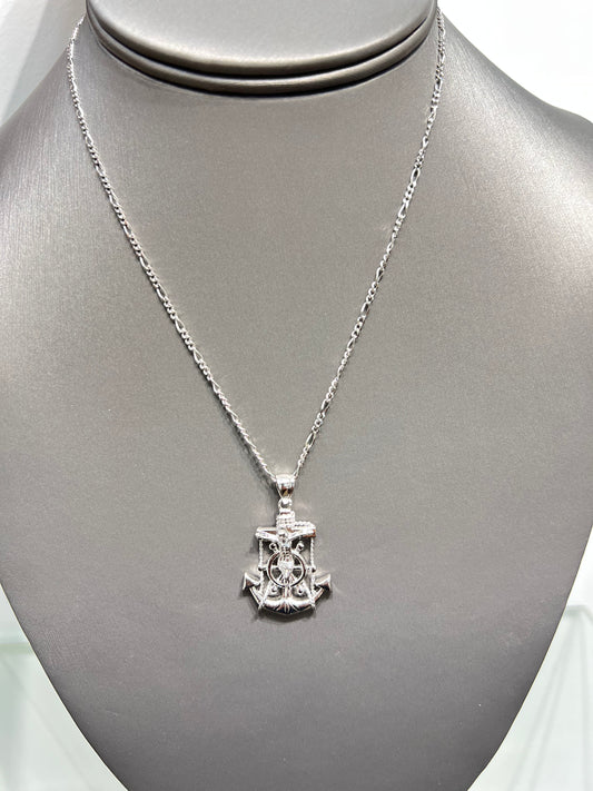 S299- NEW .925 Sterling Silver Anchor & Jesus Crucifix Pendant W.G