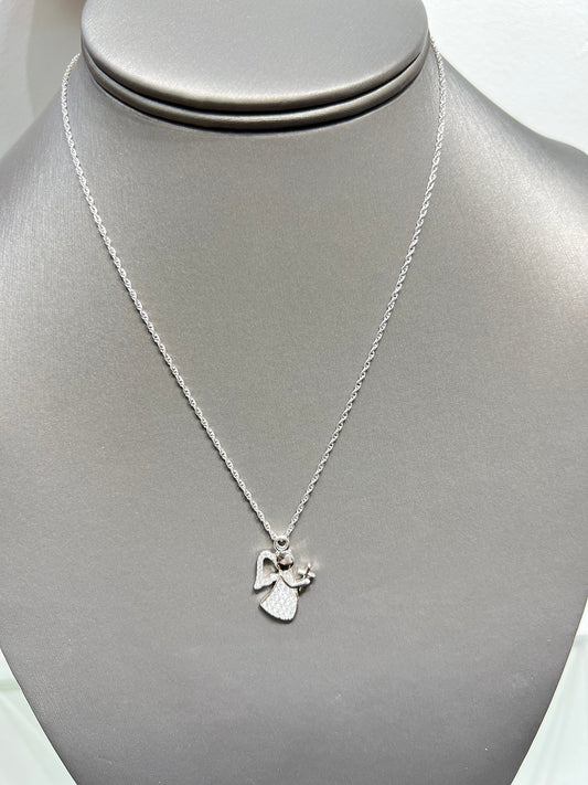 S847- NEW .925 Sterling Silver Guardian Angel Necklace W.G