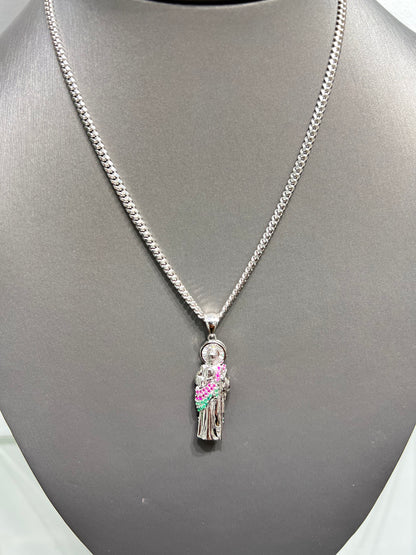 S297- NEW .925 Sterling Silver St Jude 3D Pendant W.G