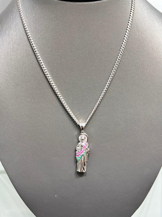 S297- NEW .925 Sterling Silver St Jude 3D Pendant W.G