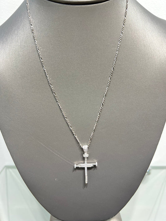 S863 - NEW 925 Sterling Silver Cross Moissanite Stone Pendant W.G