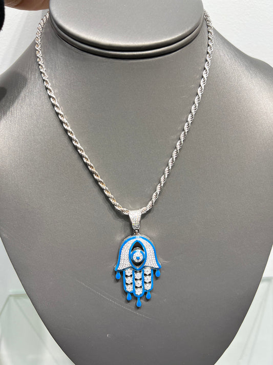 S552- NEW .925 Sterling Silver Hanna Blue Hand Pendant -W.G