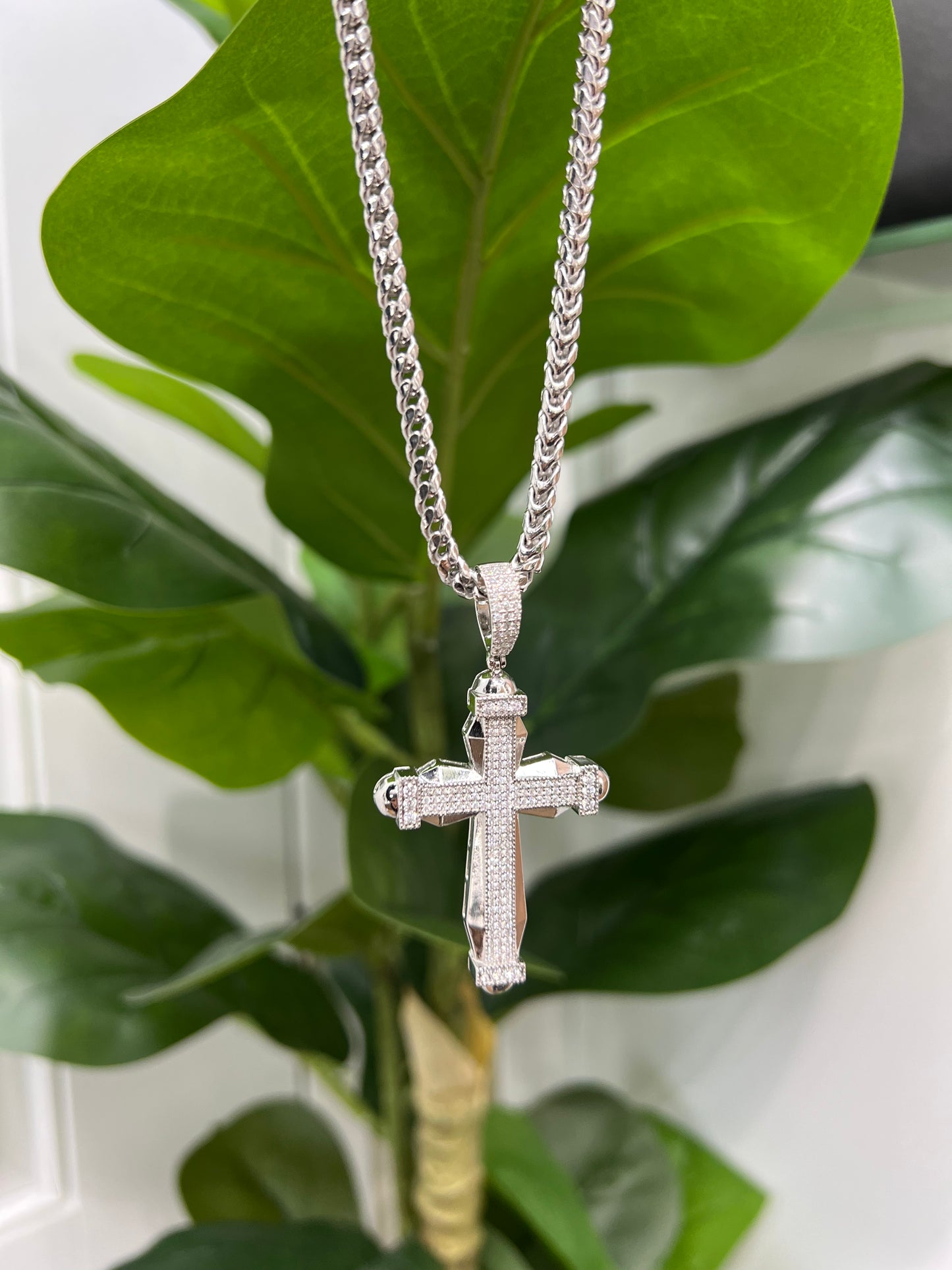 S849- NEW .925 Sterling Silver Fashion Cz Cross Pendant- W.G