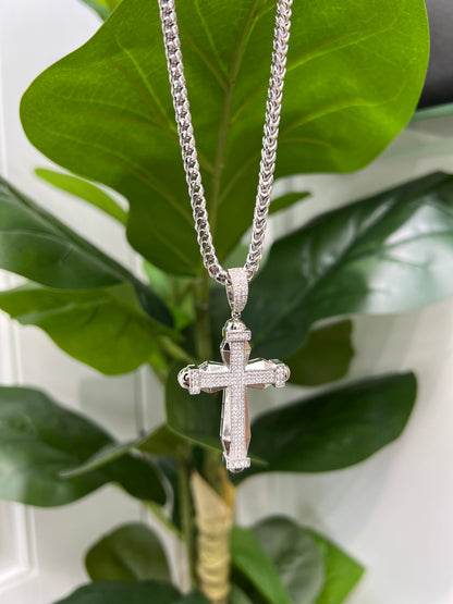 S849- NEW .925 Sterling Silver Fashion Cz Cross Pendant- W.G