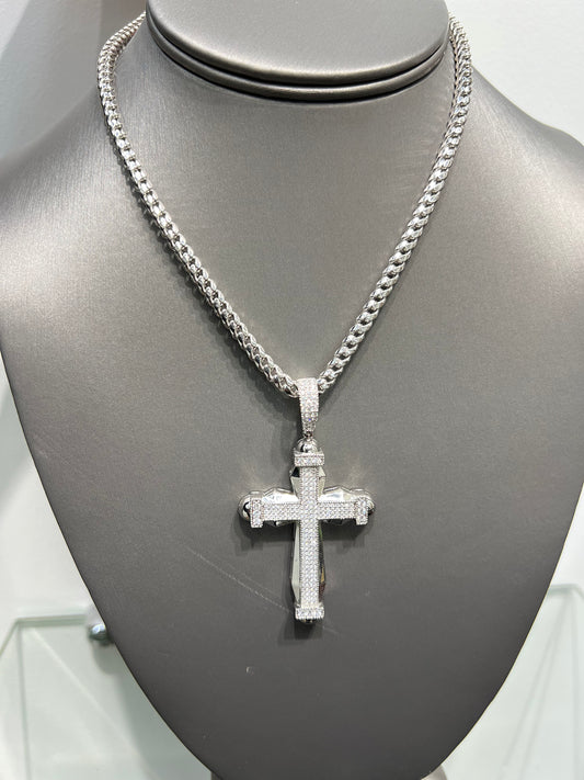 S849- NEW .925 Sterling Silver Fashion Cz Cross Pendant- W.G