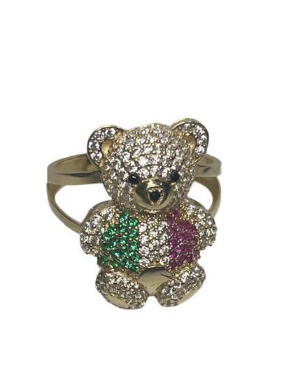 0079- 14K Teddy Bear Ring "Mexican Flag"