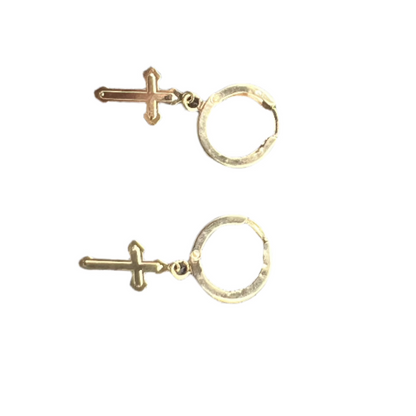 252- 14K Earring Hoops With Hanging Cross