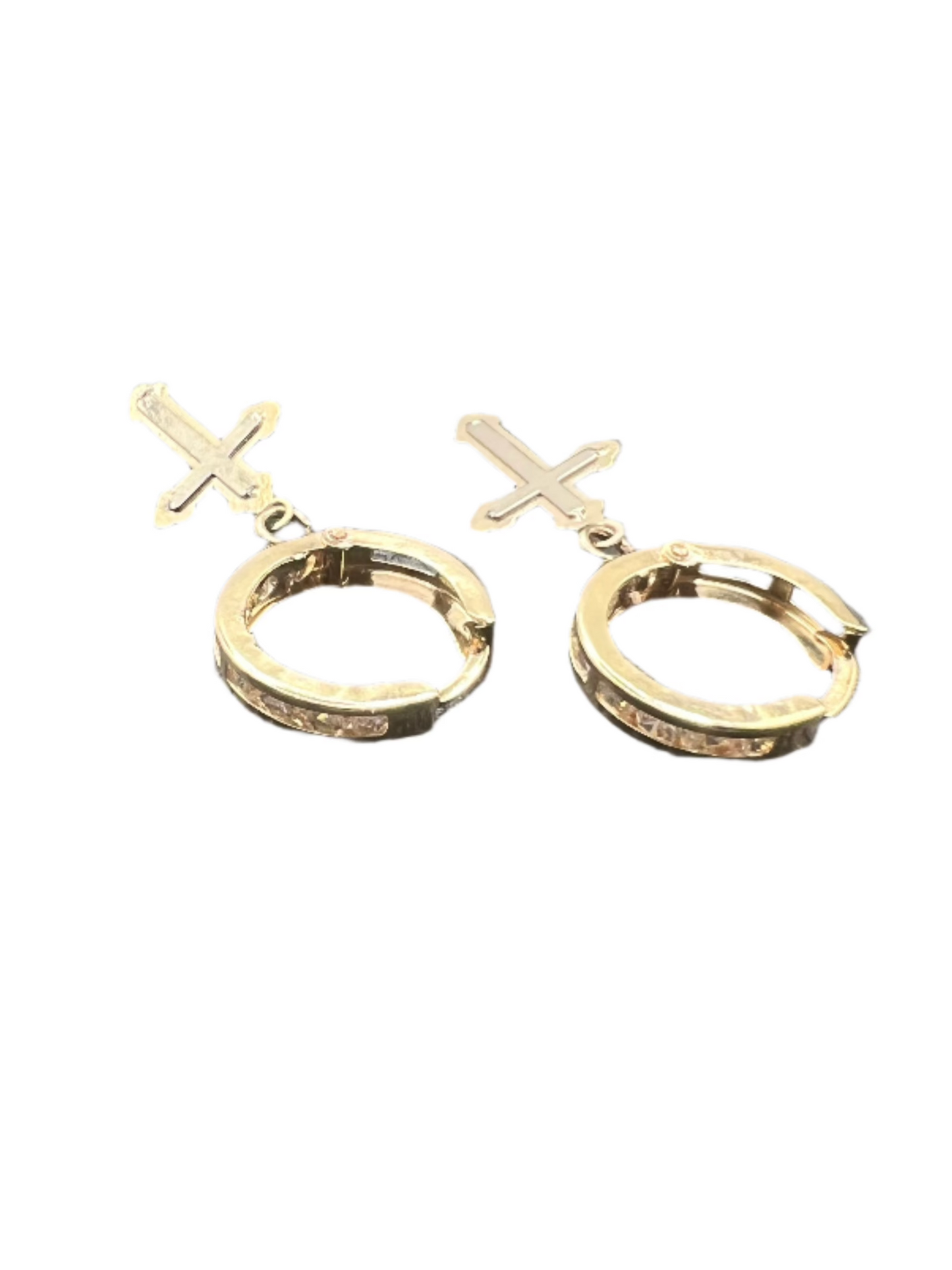 252- 14K Earring Hoops With Hanging Cross