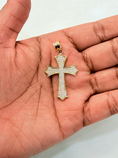 1842- NEW 10K Full Cz Cross Pendant W.G