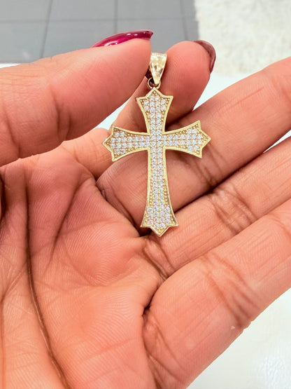 1842- NEW 10K Full Cz Cross Pendant W.G