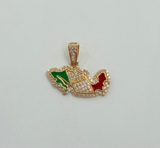 1358- NEW 14K Mexico Map/ Flag 🇲🇽 Pendant / Mapa de Mexico Medalla W.G
