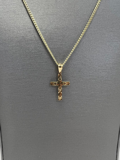 C83- SET 10K Hollow Miami Cuban Chain 18” (2.2mm) & 10K Nugget Cross Pendant W.G