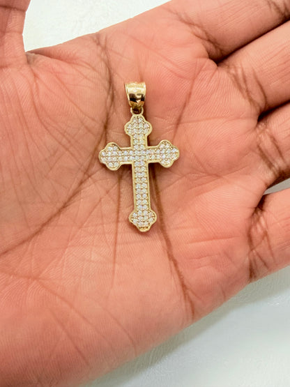 1858- NEW 14K Full CZ Cross Pendant W.G