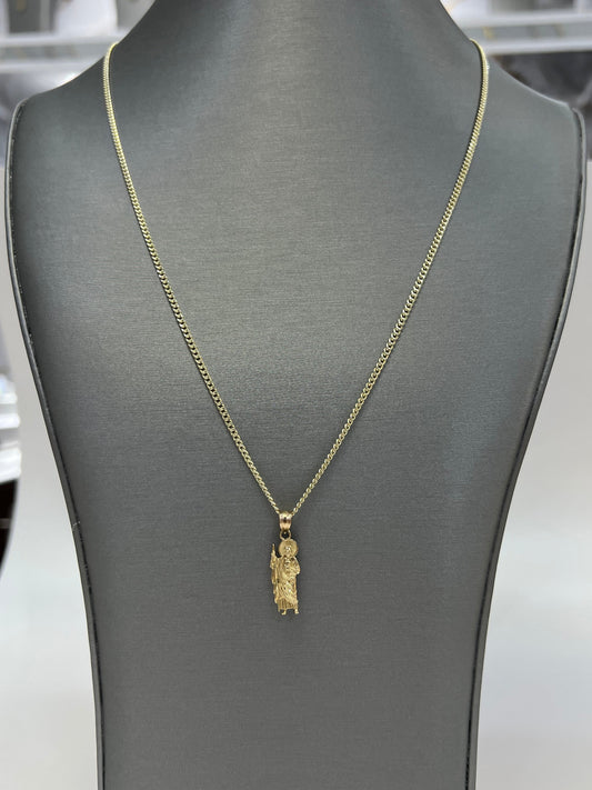 C84- SET 10K Hollow Miami Cuban Chain 22” (2.2mm) & 10K St Jude Pendant W.G