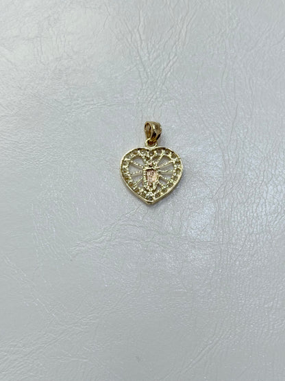 1855- NEW 14K Heart Virgin Mary Charm Pendant W.G