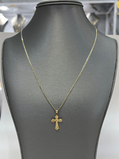 C86- SET 10K Hollow Miami Cuban Curb Chain 18" (2.2) & 10K Diamond Cut Cross W.G