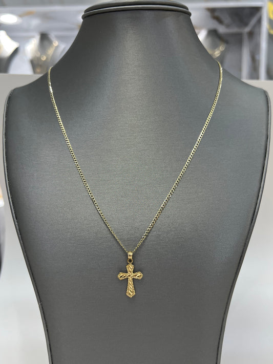 C86- SET 10K Hollow Miami Cuban Curb Chain 18" (2.2) & 10K Diamond Cut Cross W.G