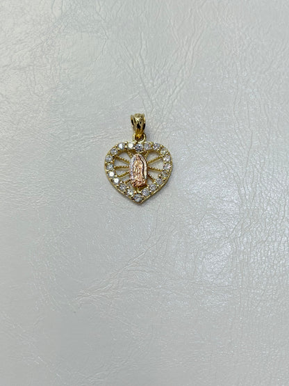 1855- NEW 14K Heart Virgin Mary Charm Pendant W.G