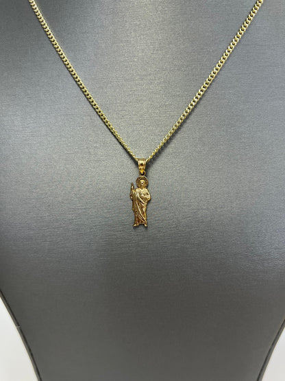 C85- SET 10K Hollow Miami Cuban 16” (2.2mm) & 10K Gold St.Jude Pendant W.G