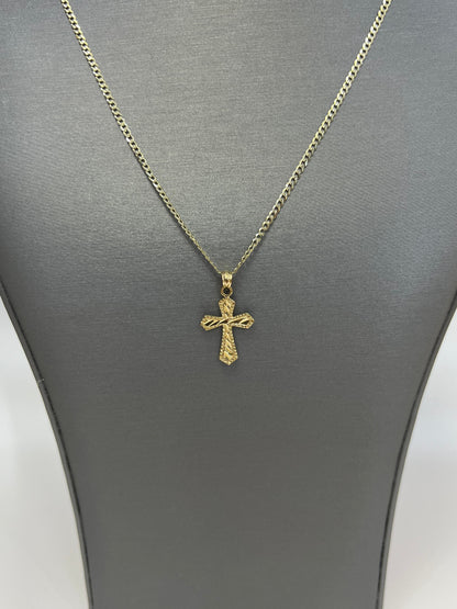 C86- SET 10K Hollow Miami Cuban Curb Chain 18" (2.2) & 10K Diamond Cut Cross W.G