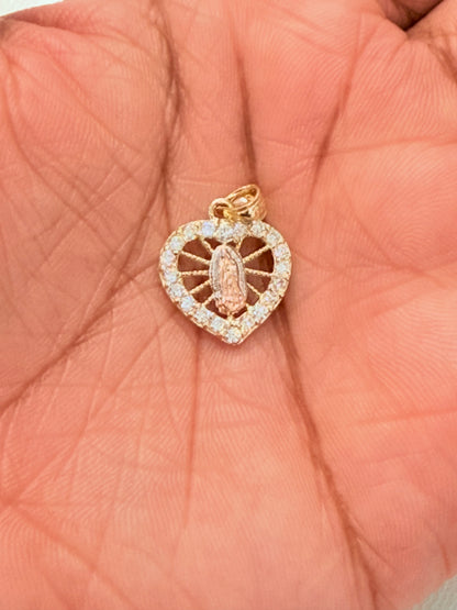 1855- NEW 14K Heart Virgin Mary Charm Pendant W.G