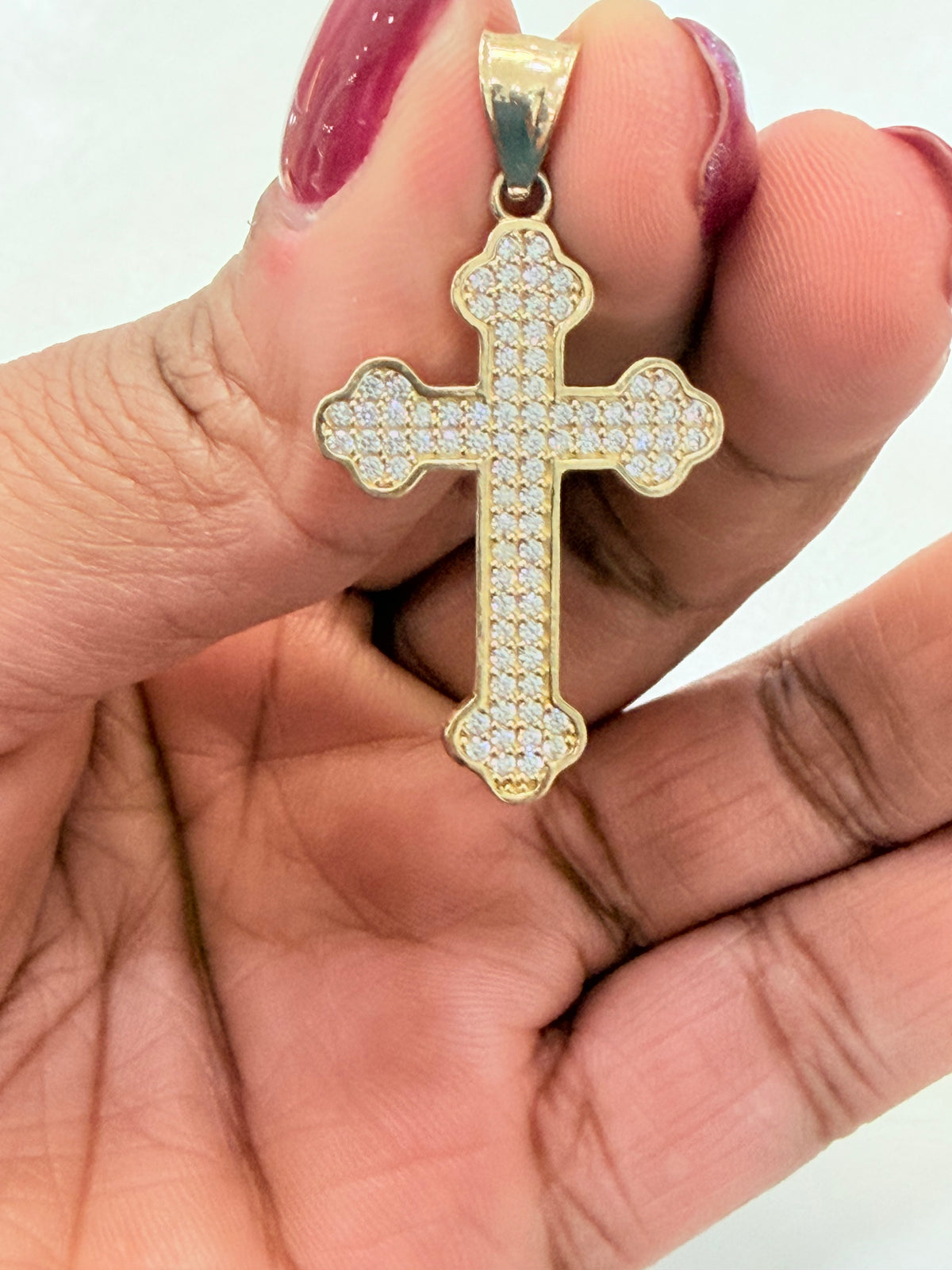 1858- NEW 14K Full CZ Cross Pendant W.G