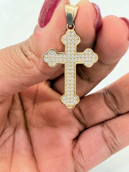 1858- NEW 14K Full CZ Cross Pendant W.G
