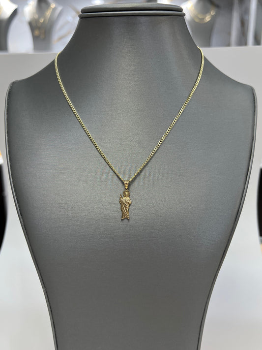 C85- SET 10K Hollow Miami Cuban 16” (2.2mm) & 10K Gold St.Jude Pendant W.G