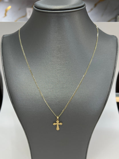 C86- SET 10K Hollow Miami Cuban Curb Chain 18" (2.2) & 10K Diamond Cut Cross W.G