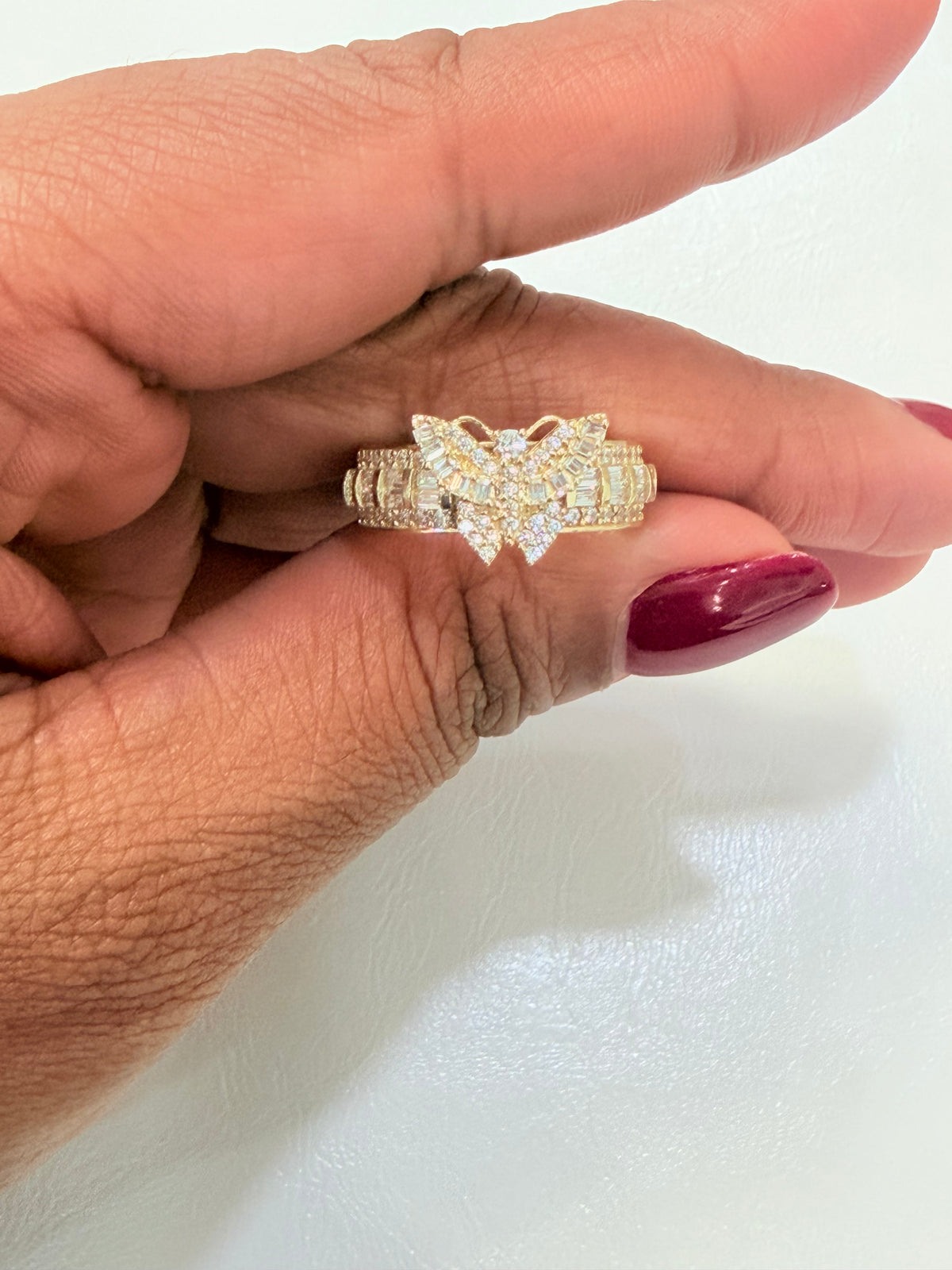 1846- NEW 10K Full Baguette Cut Butterfly Ring W.G