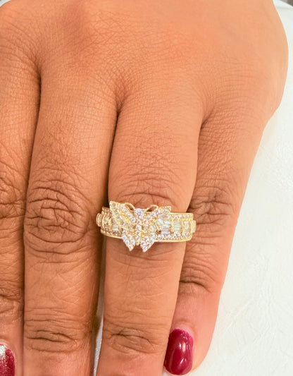 1846- NEW 10K Full Baguette Cut Butterfly Ring W.G