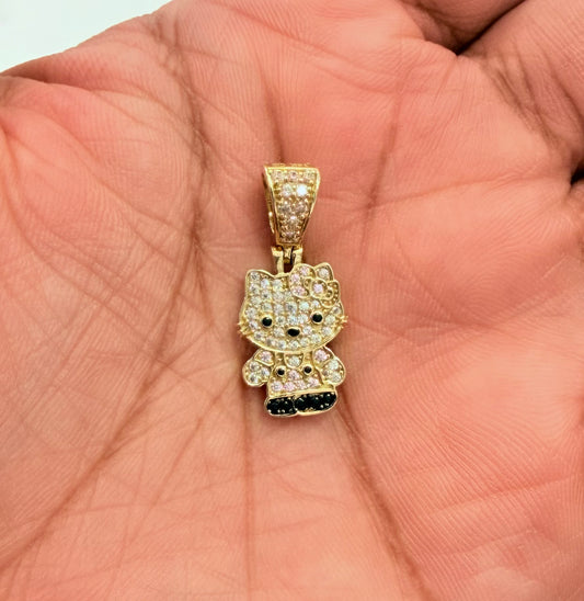 1500- NEW 14K Small Hello Kitty Full Cz Pendant W.G