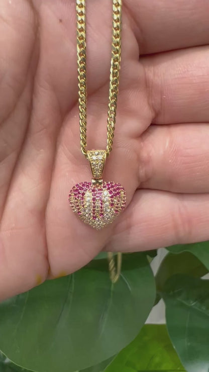 1220- NEW 14K Full Cz Pink Heart Shape Pendant W.G