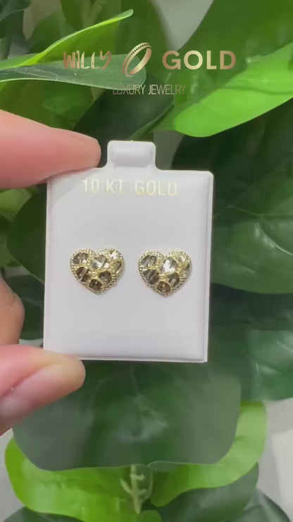 1668- NEW 10K Heart Shape Nugget Earrings (10.4x12.2mm) W.G