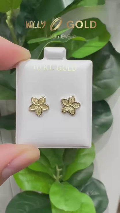 1669- NEW 10K Gold Flower Stud Earrings (10mm) W.G