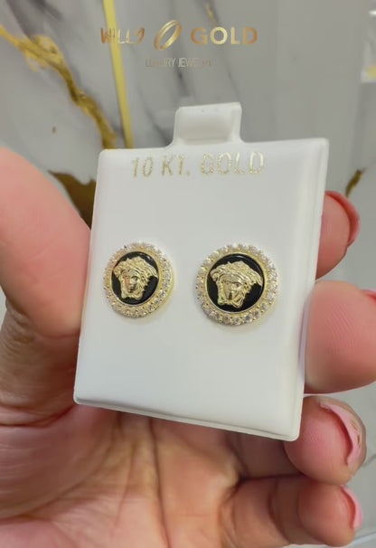 1737- NEW 10K Medusa Faux Stud Earrings (11.77mm) W.G