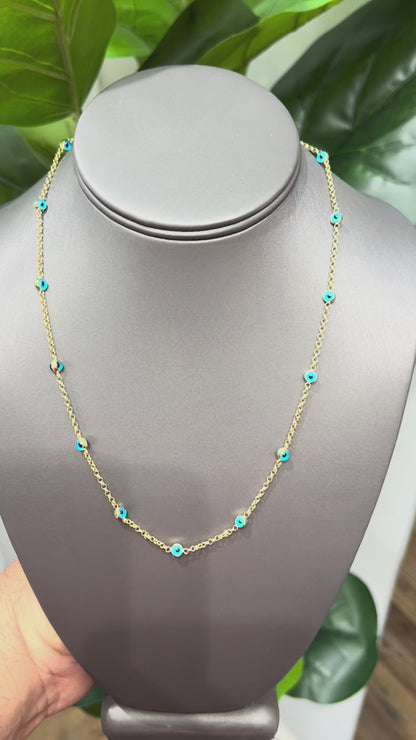 0089- NEW 14K Station Evil Eye Chain (1.74mm)W.G