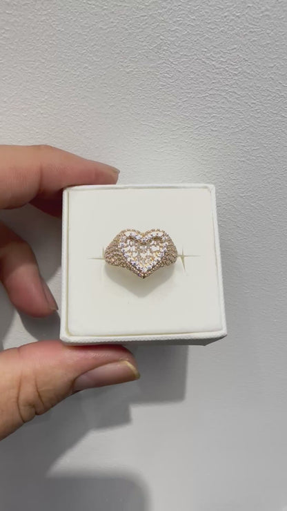 923- NEW 14k Full Cz Stones Heart Ring W.G