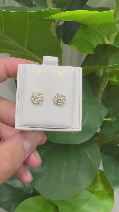 1362- NEW 14K Gold Round Full Cz Earrings (8mm) W.G