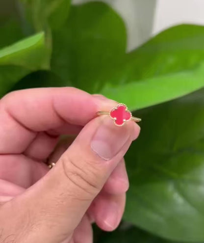 1584- NEW 14K Red Flower Trebol Ring W.G