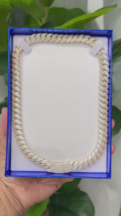 1179-NEW 14K Hollow Cuban Chain Full Cz by Monaci 20" (12mm) W.G
