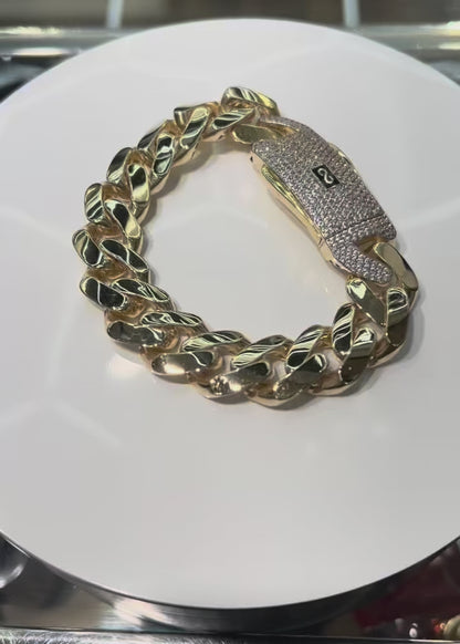 2000- NEW 14K Hollow Cuban Monaci Bracelet (17mm) W.G