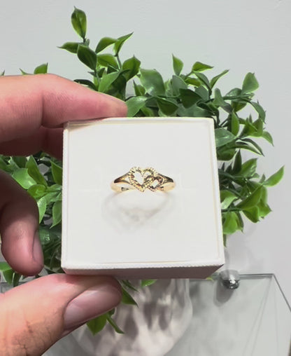 868- NEW 14K Gold Double Hearts Ring (W.G)
