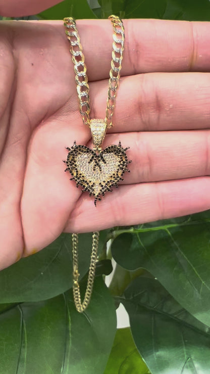 1216- NEW 14K Full Cz Thorn Heart Gold Pendant (Karol G) W.G