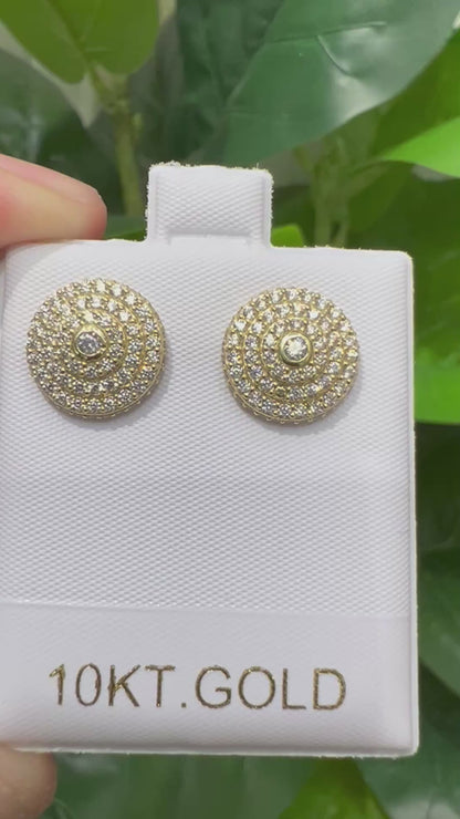 1371- NEW 10K Round Full Cz Stud Earrings 12mm W.G