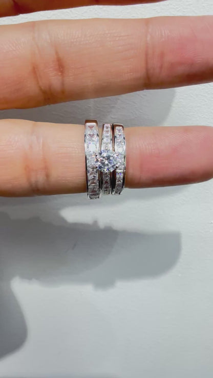 S1135- NEW .925 Sterling Silver Trio Wedding Ring Set W.G
