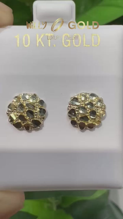 1665- NEW 10K Round Nugget Diamond Cut Stud Earrings (11.8mm) W.G