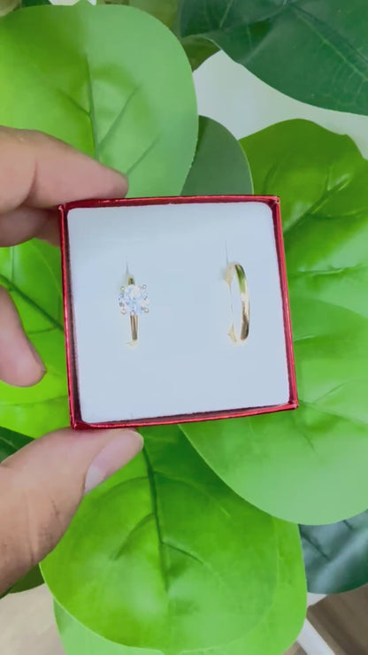 1127- NEW 14K Yellow Gold Solitaire Wedding Ring Set W.G